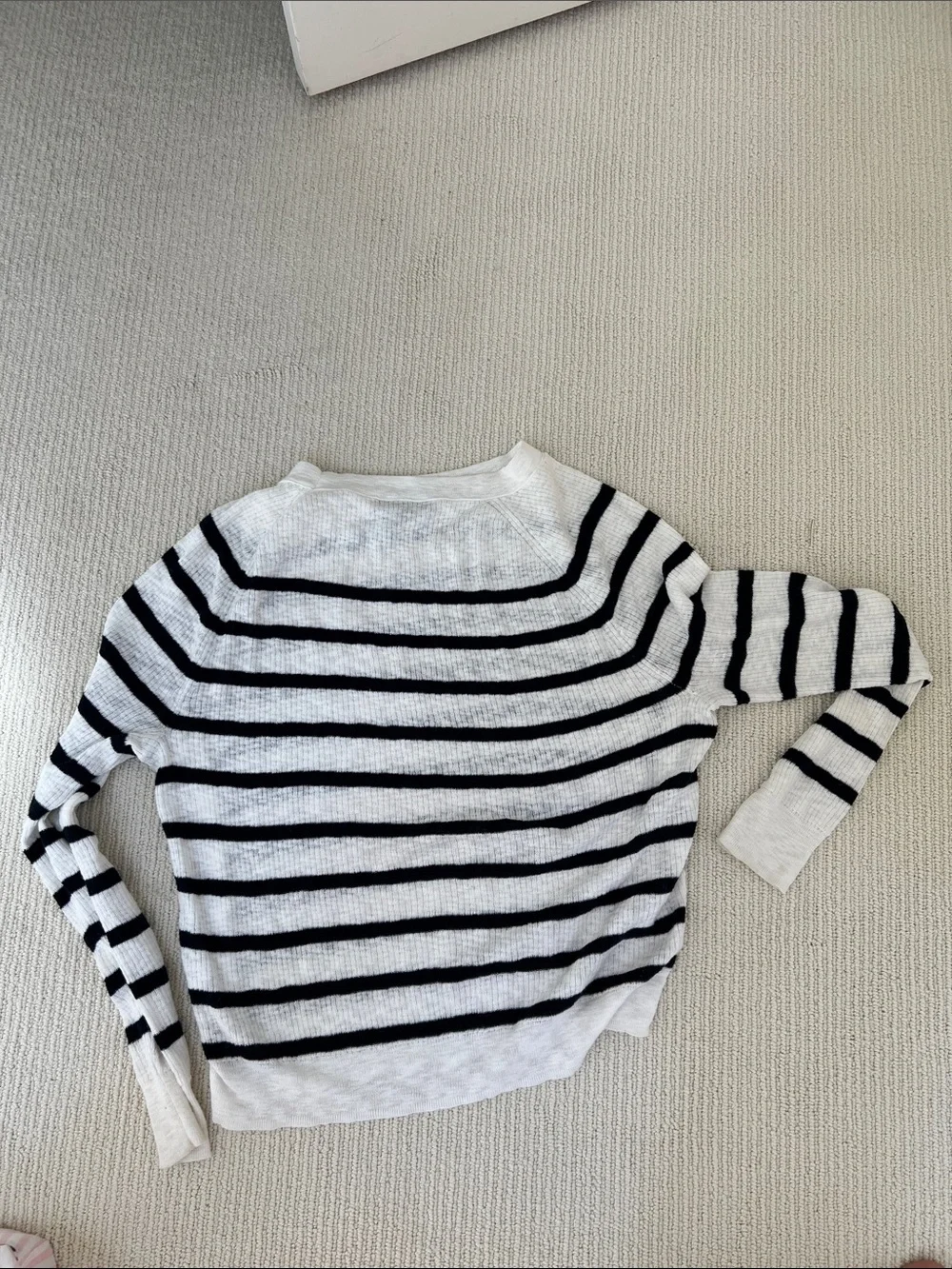 J. Crew White and Navy Striped sheer Knit Top
